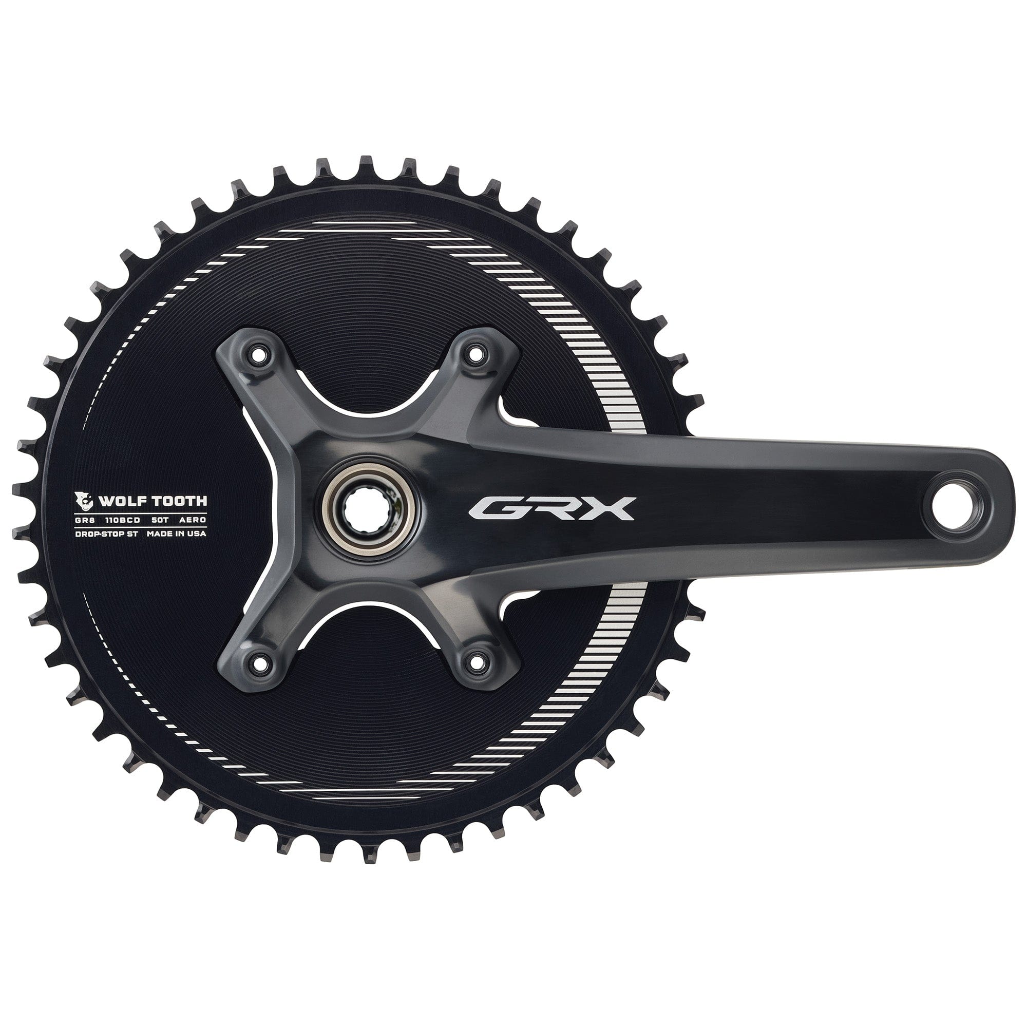 Wolf Tooth Shimano 110 Asymmetric BCD Chainring - 42t, 110 Asymmetric BCD, 4-Bolt, Drop-Stop, For Shimano Cranks, Black
