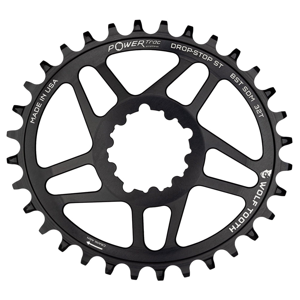 Wolf Tooth Elliptical Direct Mount Chainring - 34t, SRAM Direct Mount, Drop-Stop B, For SRAM 3-Bolt Boost Cranksets, 3mm Offset, Black
