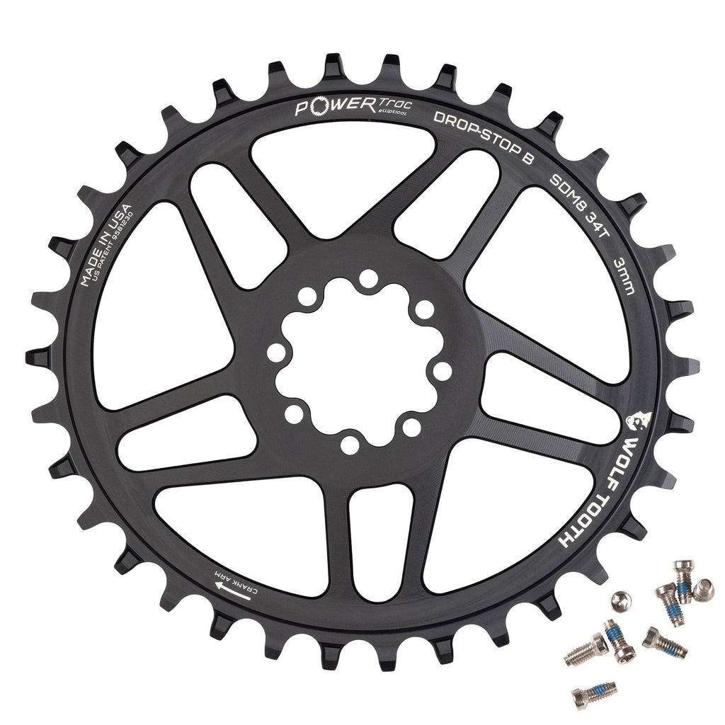 Wolf Tooth Elliptical Direct Mount Chainring - 34t, SRAM Direct Mount, Drop-Stop B, For SRAM 8-Bolt Cranksets, 3mm Offset, Black