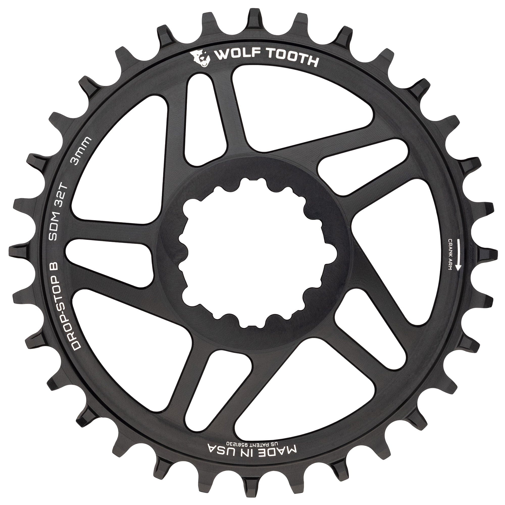 Wolf Tooth Elliptical Direct Mount Chainring - 34t, SRAM Direct Mount, Drop-Stop B, For SRAM 8-Bolt Cranksets, 3mm Offset, Black