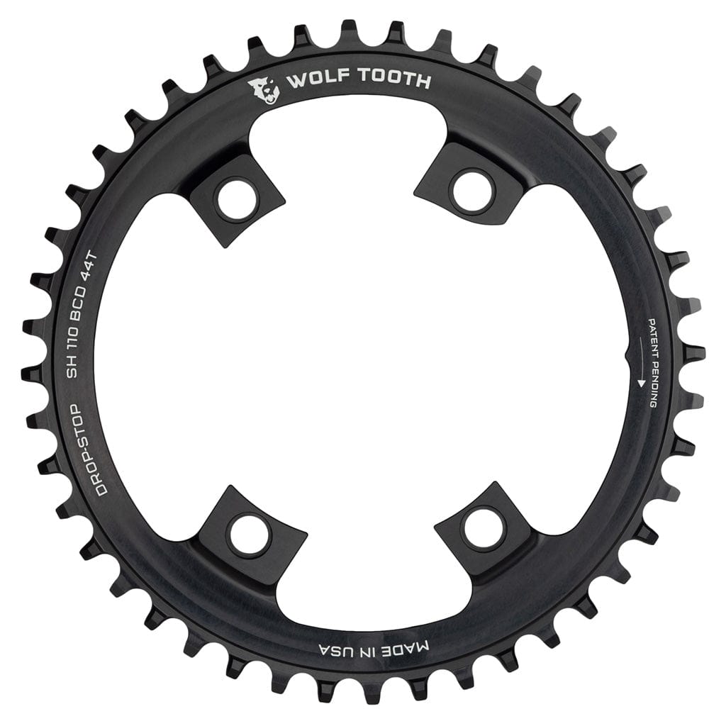 Wolf Tooth Shimano 110 Asymmetric BCD Chainring - 42t, 110 Asymmetric BCD, 4-Bolt, Drop-Stop, For Shimano Cranks, Black