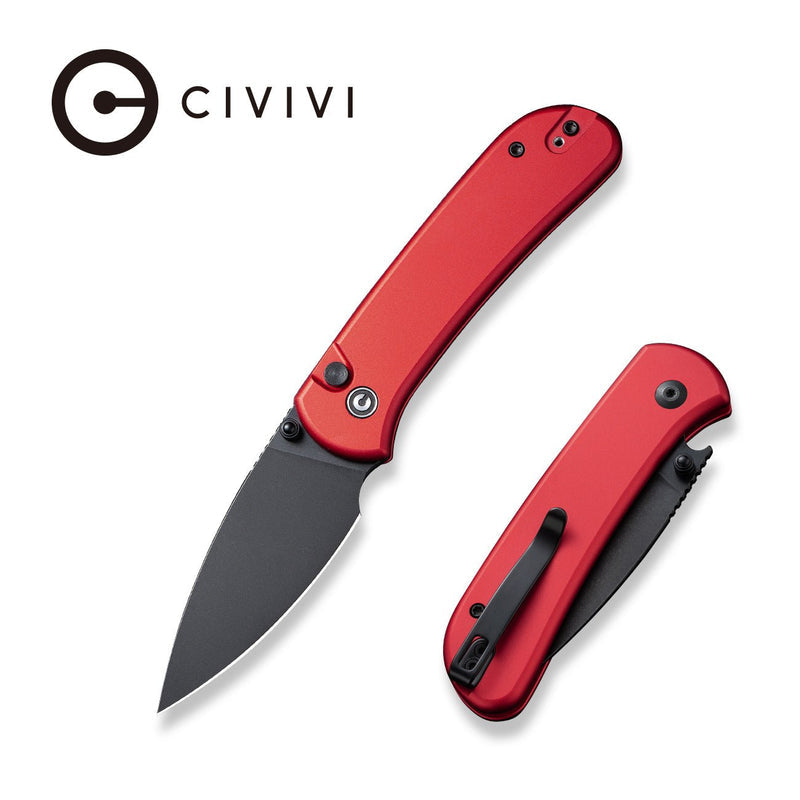 CIVIVI Qubit Red Aluminum Handle Black Stonewashed 14C28N Blade