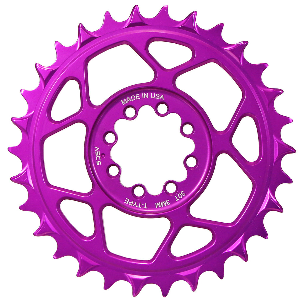 5Dev T-Type 8-Bolt Chainring, 3mm Offset, 30T, Purple