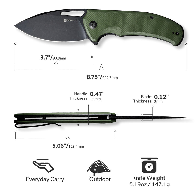 SENCUT Phantara OD Green Coarse G10 Handle Black 9Cr18MoV Blade