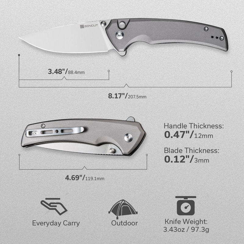 SENCUT Serene Gray Aluminum Handle Satin Finished D2 Blade