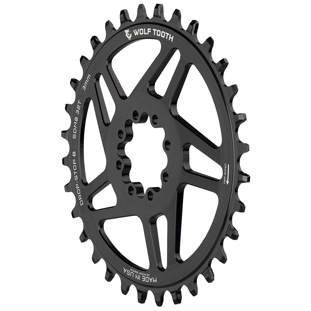Wolf Tooth Elliptical Direct Mount Chainring - 34t, SRAM Direct Mount, Drop-Stop B, For SRAM 3-Bolt Boost Cranksets, 3mm Offset, Black