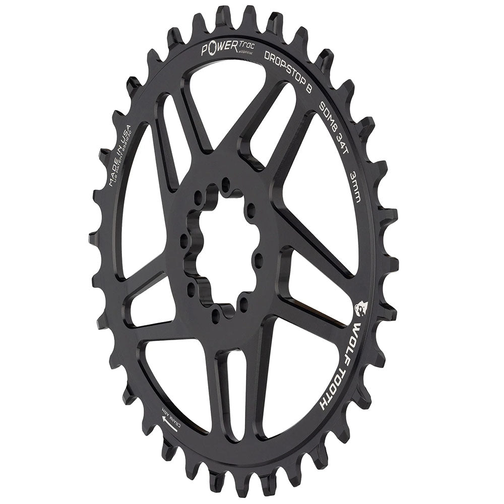 Wolf Tooth Elliptical Direct Mount Chainring - 34t, SRAM Direct Mount, Drop-Stop B, For SRAM 8-Bolt Cranksets, 3mm Offset, Black